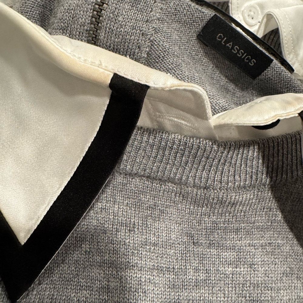 Alice + Olivia Porla Gray Wool Sweater Collar Cuff Crewneck Knit Top Size Large - Picture 8 of 8